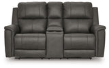 Bleckley Anchor Leather Power Reclining Loveseat with Console