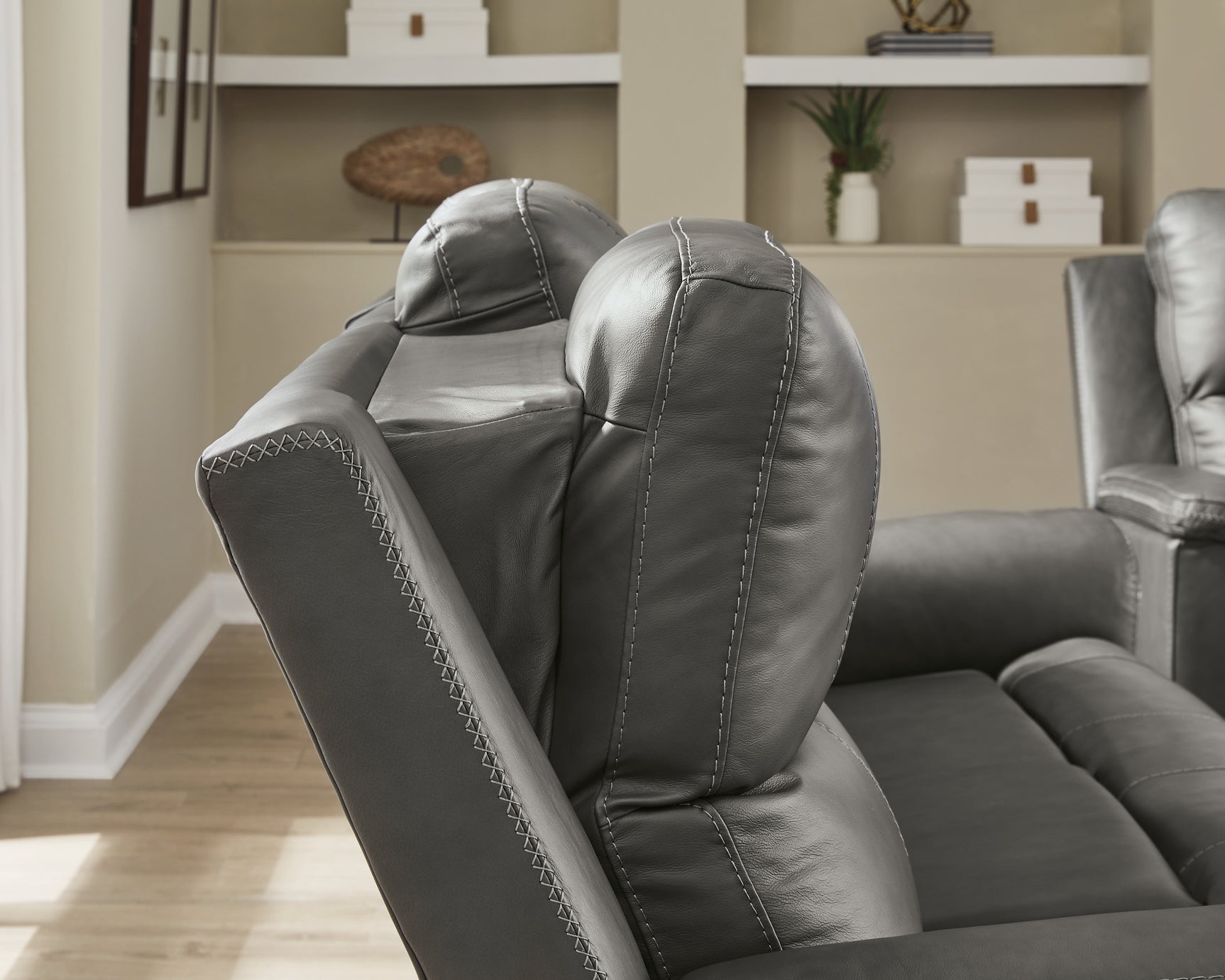 Bleckley Anchor Leather Power Reclining Loveseat with Console
