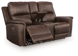 Bleckley Espresso Leather Power Reclining Loveseat with Console