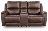 Bleckley Espresso Leather Power Reclining Loveseat with Console