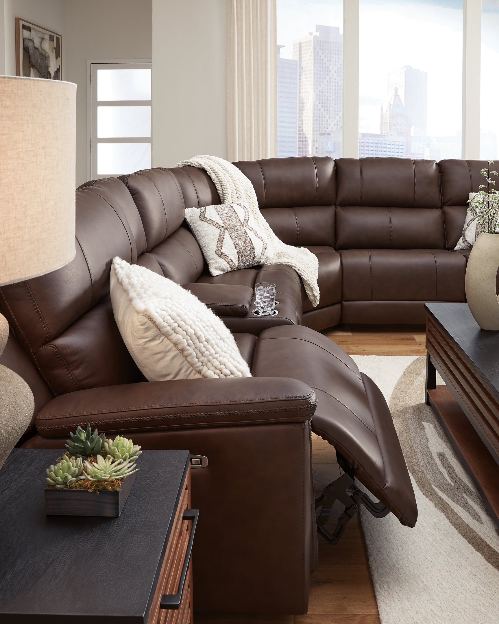 Bleckley Espresso Leather 6-Piece Power Reclining Sectional