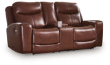 Next Move Mahogany Leather Power Reclining Loveseat with Console