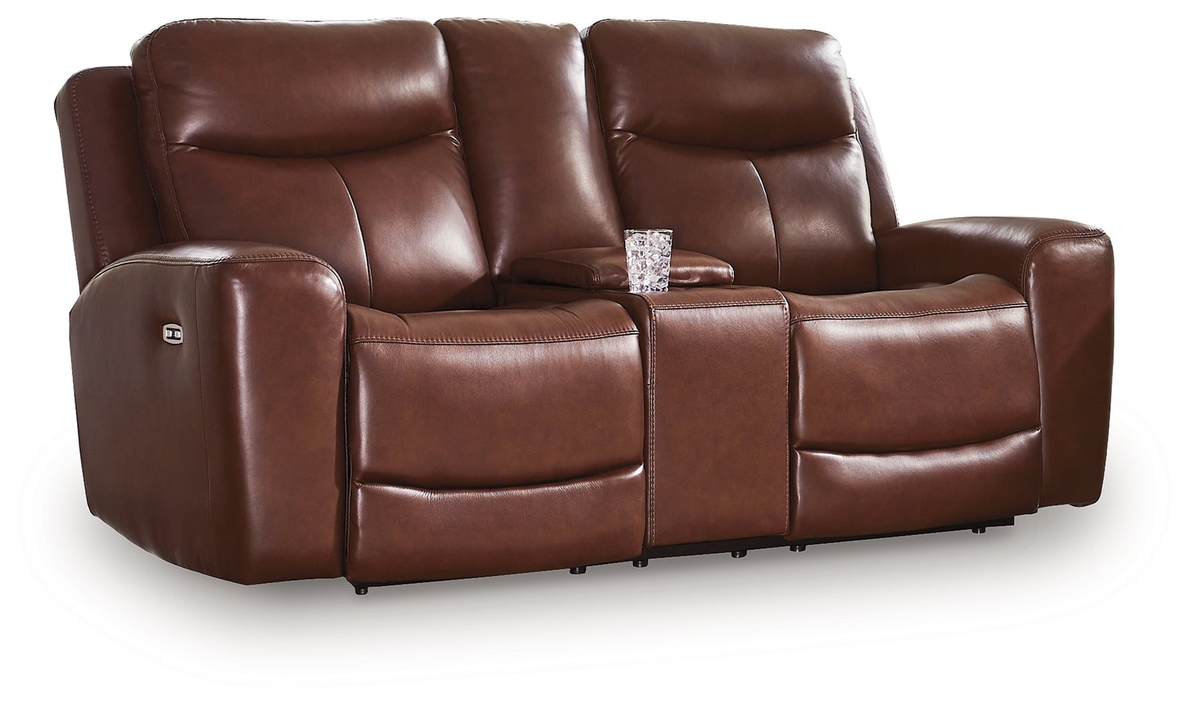 Next Move Mahogany Leather Power Reclining Loveseat with Console