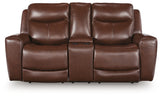 Next Move Mahogany Leather Power Reclining Loveseat with Console