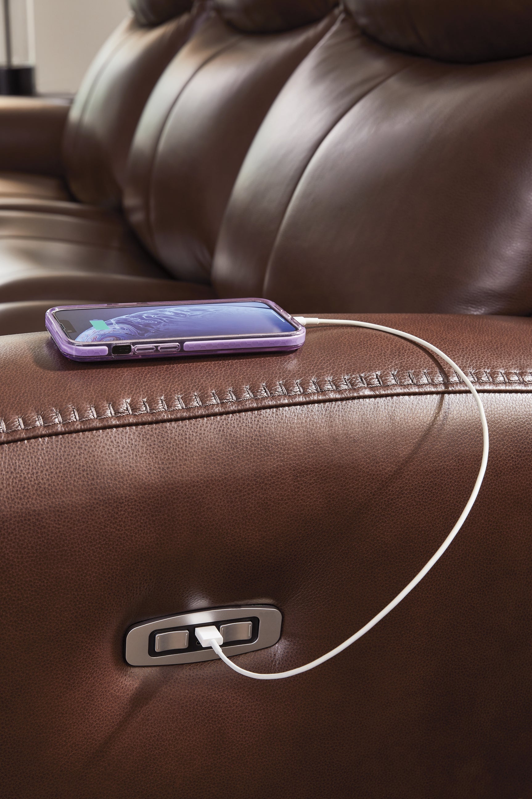 Next Move Mahogany Leather Power Reclining Sofa