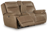 Glencroft Sahara Leather Power Reclining Loveseat with Console