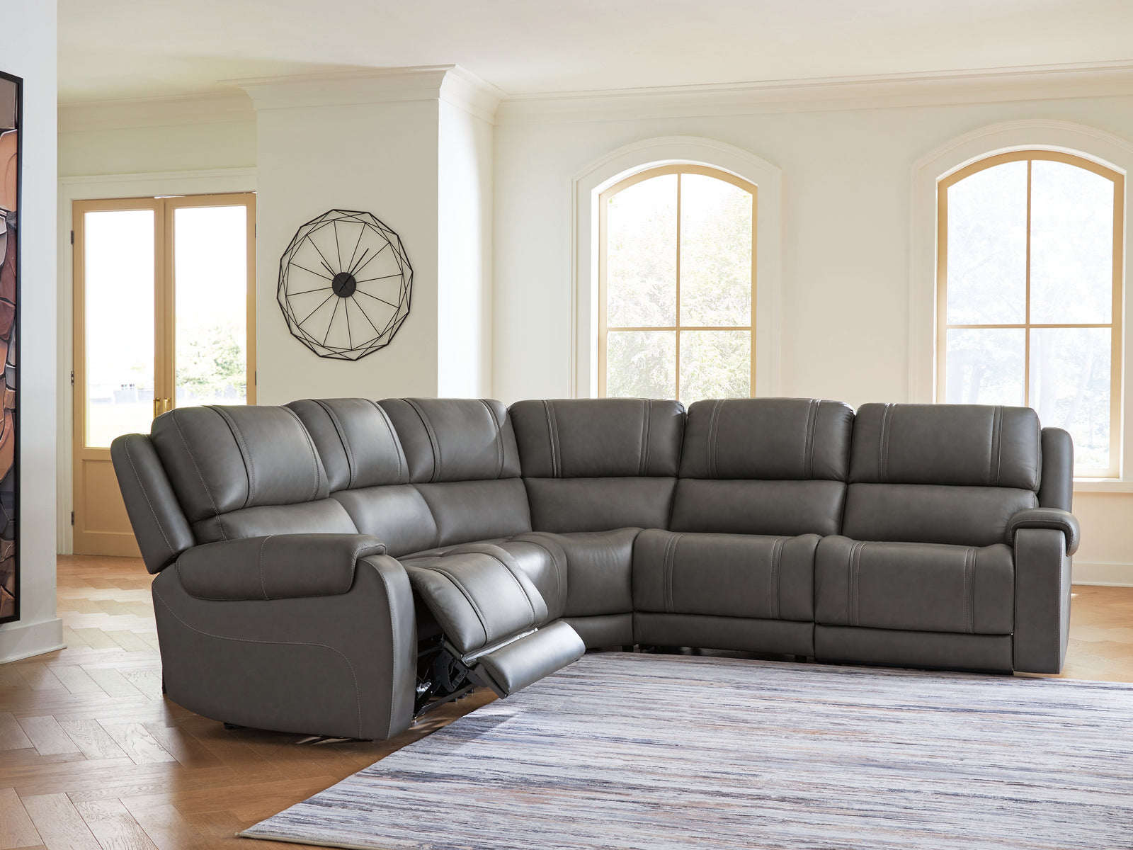 5Z - Pittson Anchor Leather 5-Piece Power Reclining Sectional