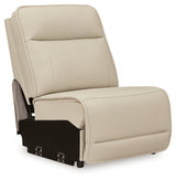 Double Deal Almond Leather 5-Piece Reclining Sectional with Console