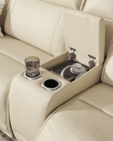 Double Deal Almond Leather 5-Piece Reclining Sectional with Console