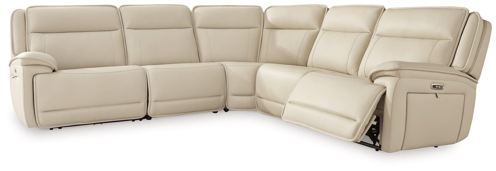 Double Deal Almond Leather 5-Piece Power Reclining Sectional