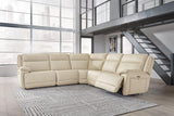 Double Deal Almond Leather 5-Piece Power Reclining Sectional