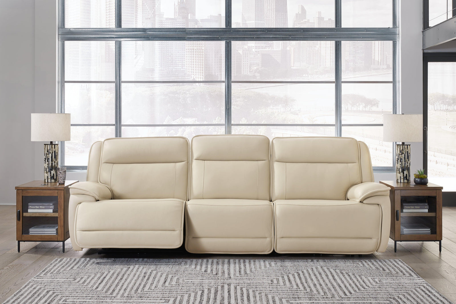 Double Deal Almond Leather 3-Piece Power Reclining Sofa Sectional