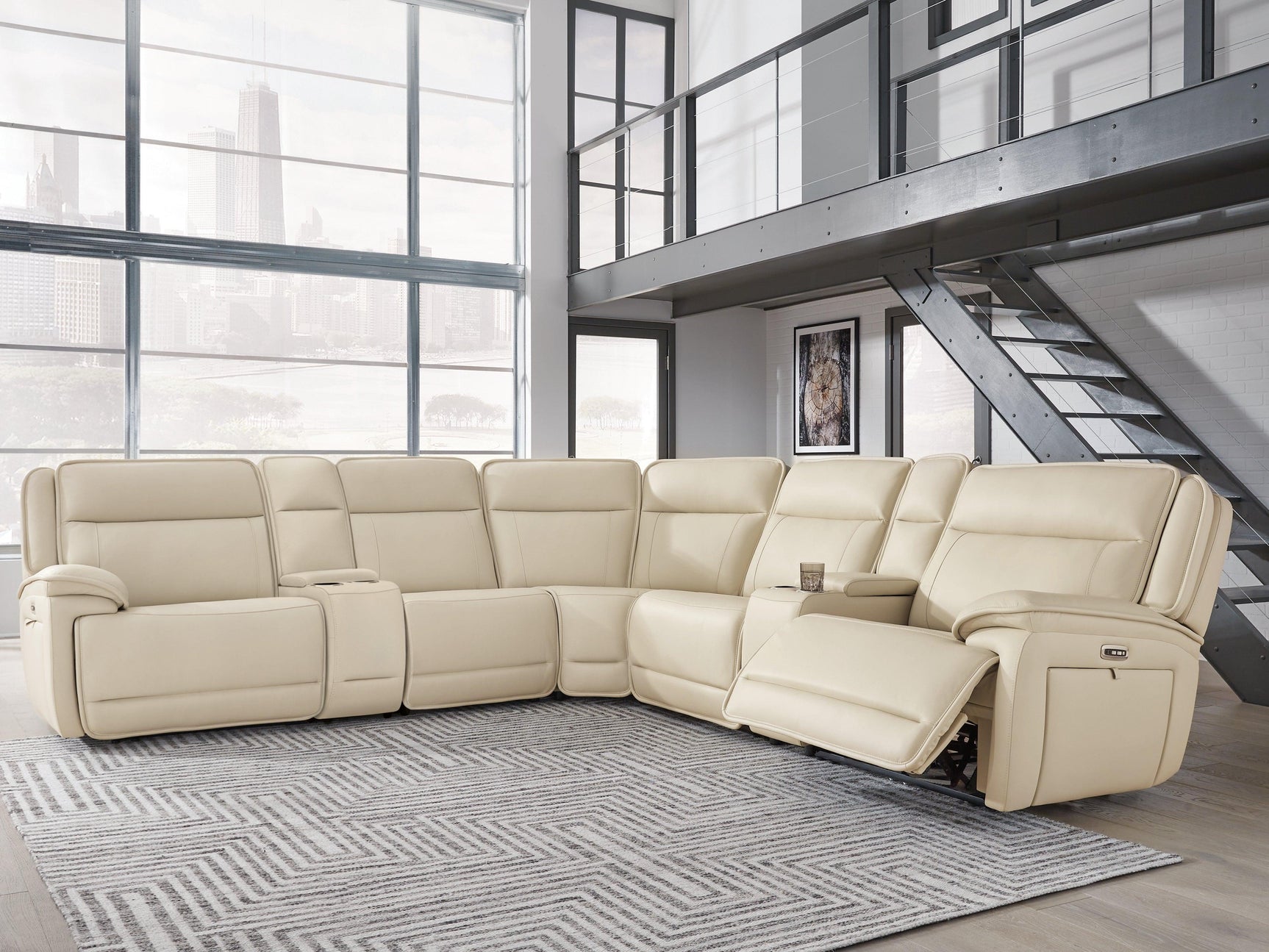 Double Deal Almond 7-Piece Reclining Sectional with 2 Consoles