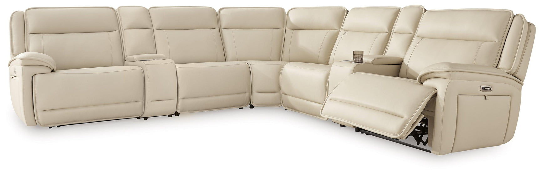 Double Deal Almond 7-Piece Reclining Sectional with 2 Consoles