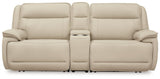 Double Deal Almond Leather 2-Piece Power Reclining Loveseat Sectional with Console