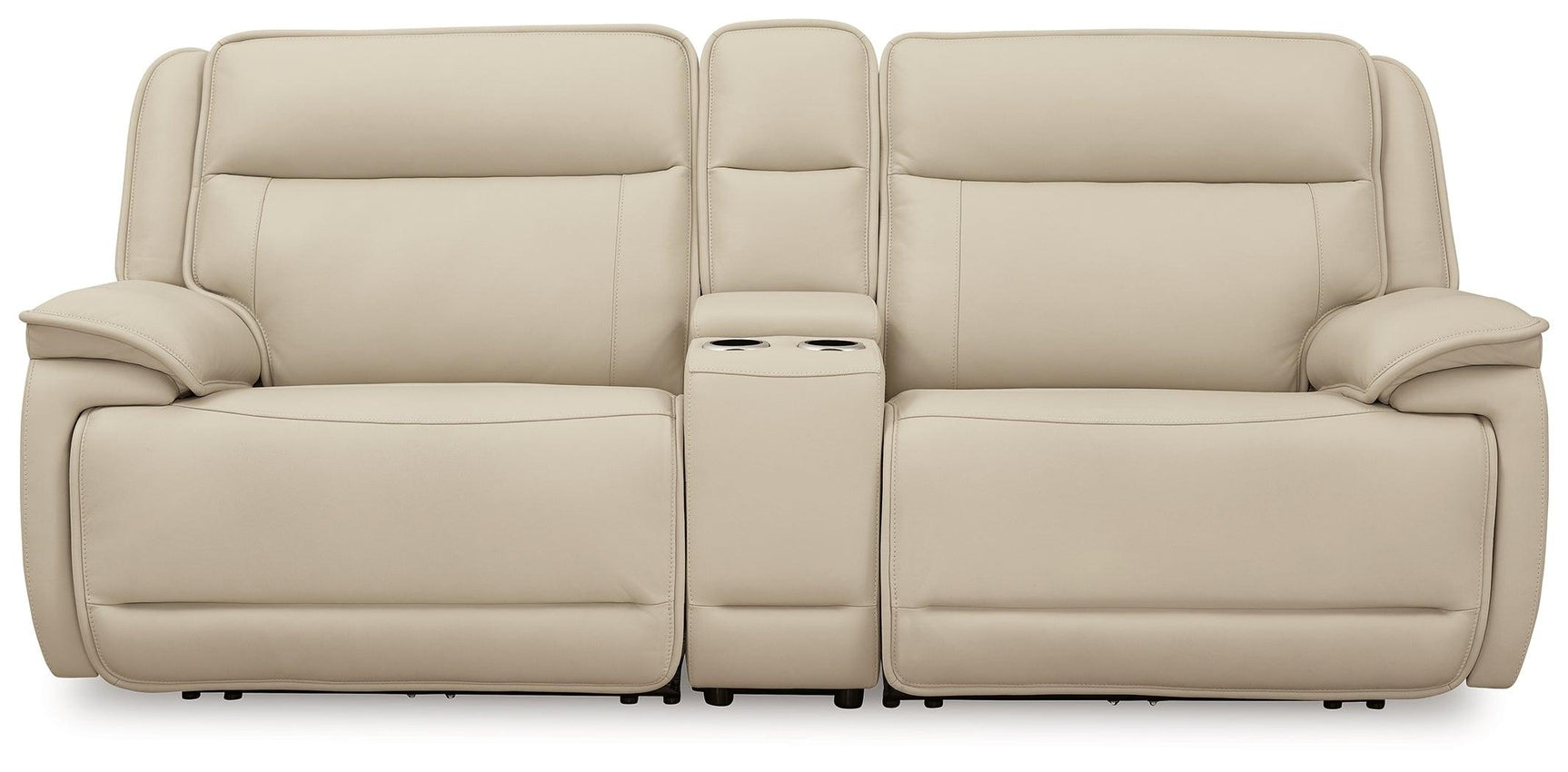 Double Deal Almond Leather 2-Piece Power Reclining Loveseat Sectional with Console