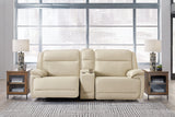 Double Deal Almond Leather 2-Piece Power Reclining Loveseat Sectional with Console