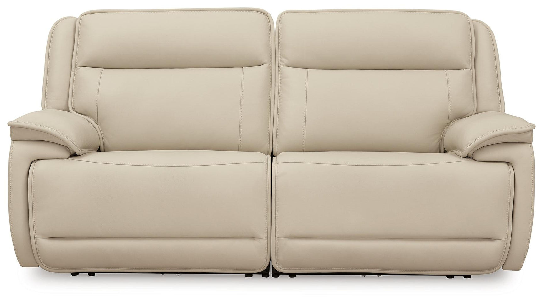 Double Deal Almond Leather 2-Piece Power Reclining Loveseat Sectional