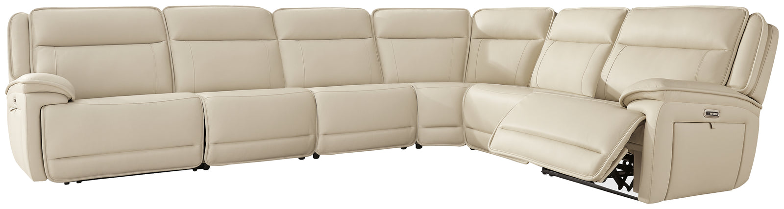 Double Deal Almond Leather 6-Piece Reclining Sectional