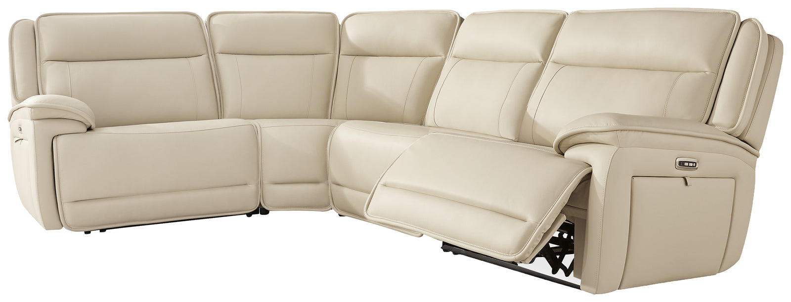 Double Deal Almond Leather 4-Piece Reclining Sectional