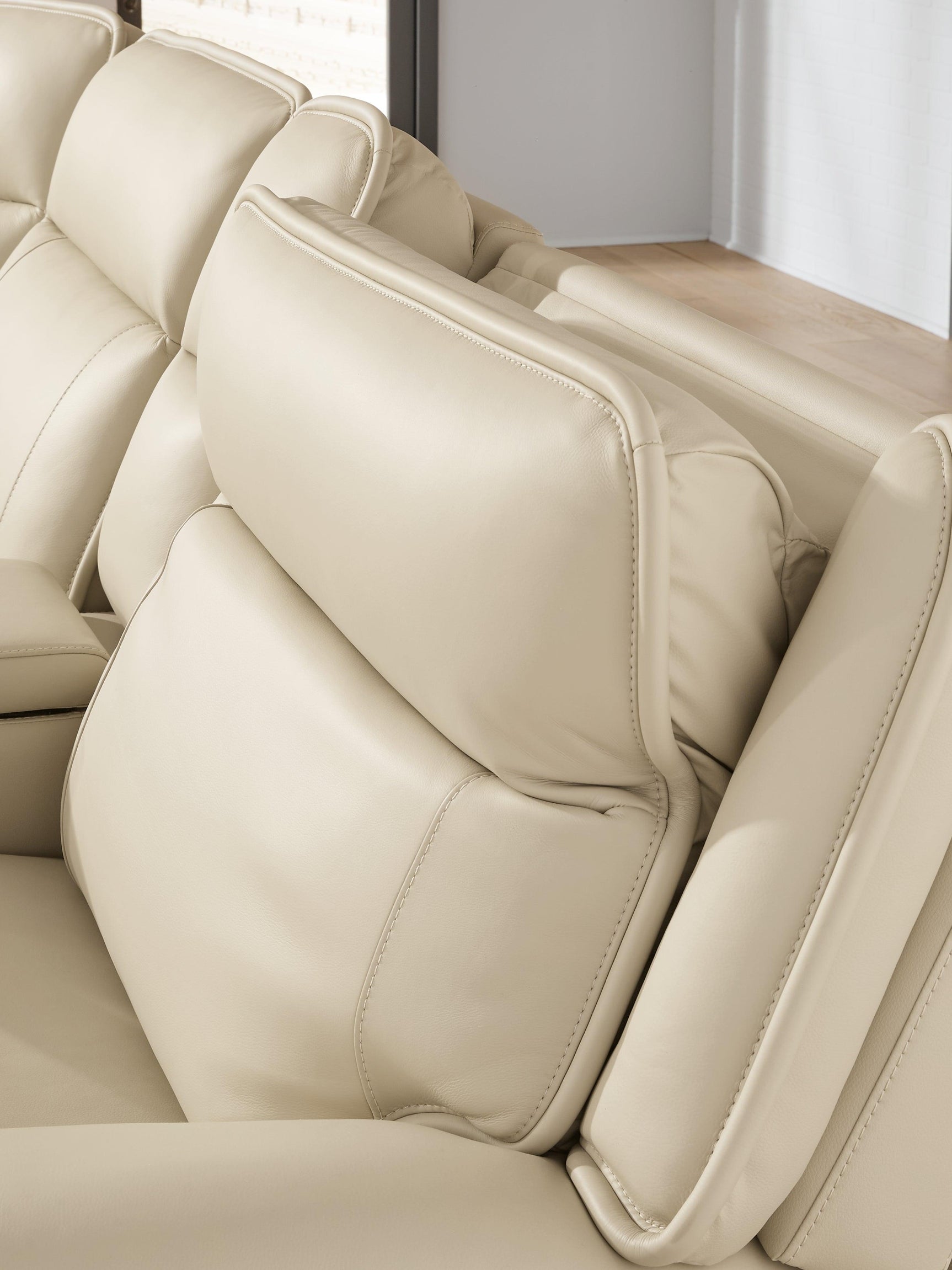 Double Deal Almond Leather 5-Piece Power Reclining Sectional