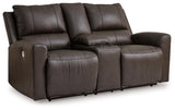 Boxmere Storm Leather Power Reclining Loveseat with Console