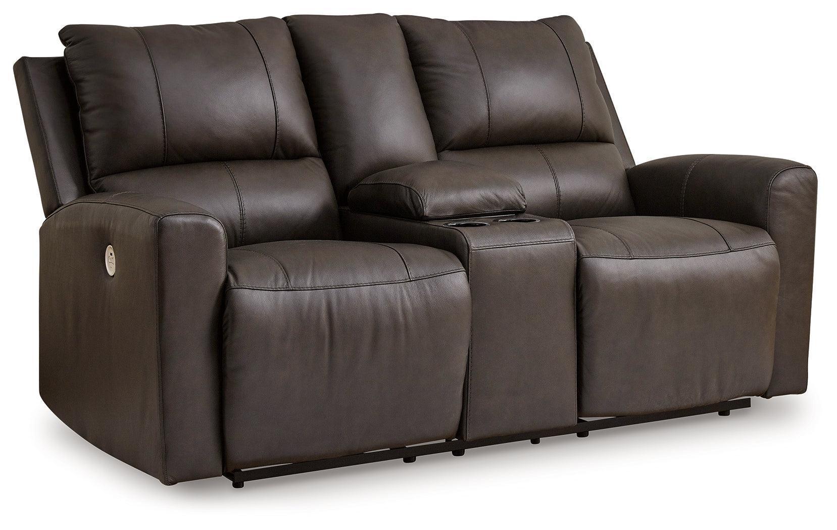 Boxmere Storm Leather Power Reclining Loveseat with Console