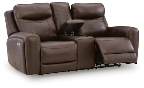 Gravier Cordova Leather Power Reclining Loveseat with Console angled view