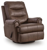 Flynwood Espresso Leather Swivel Glider Recliner angled view
