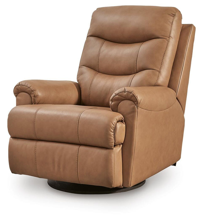 Flynwood Butternut Leather Swivel Glider Recliner from Ella Furniture