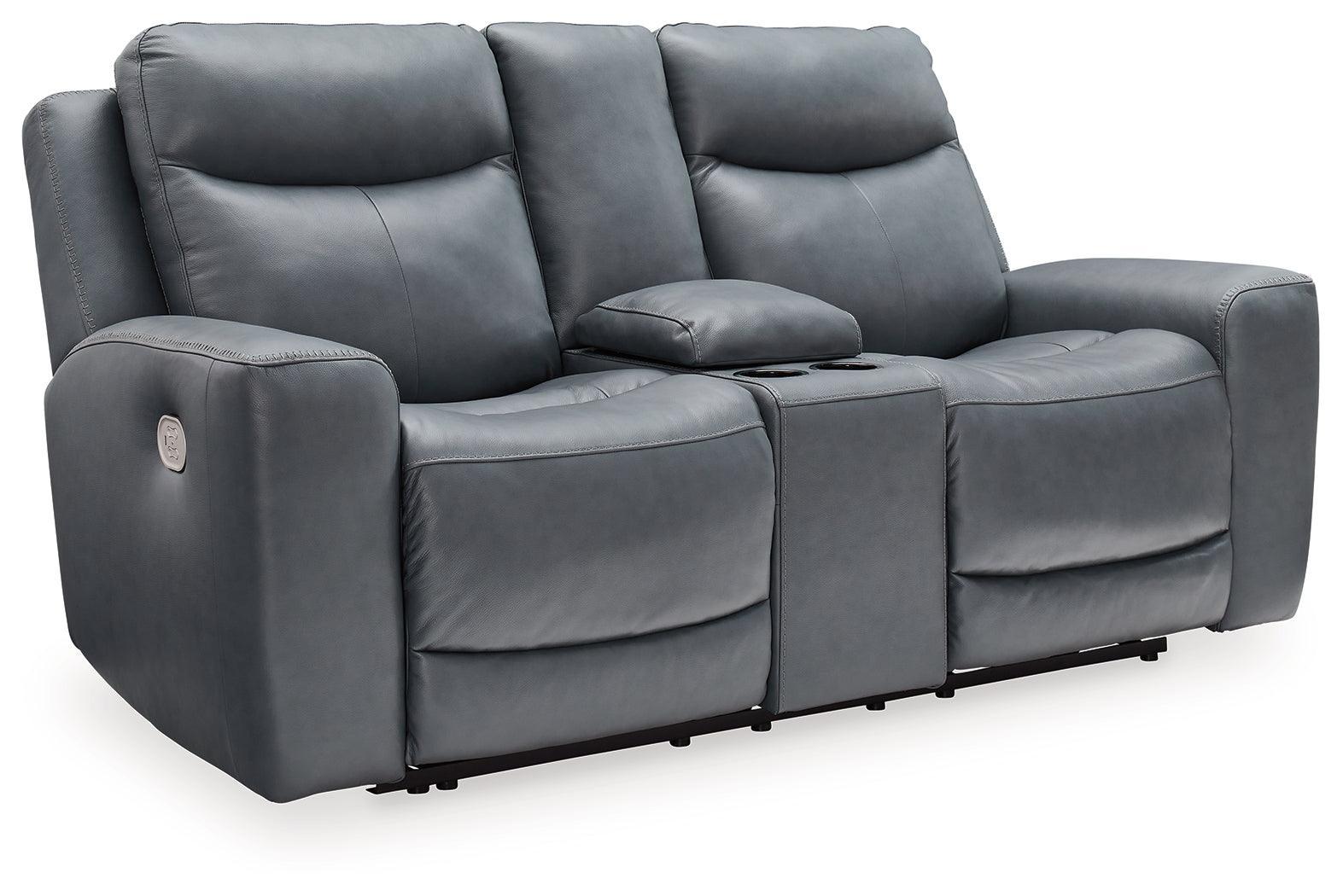 Mindanao Steel Leather Power Reclining Loveseat With Console