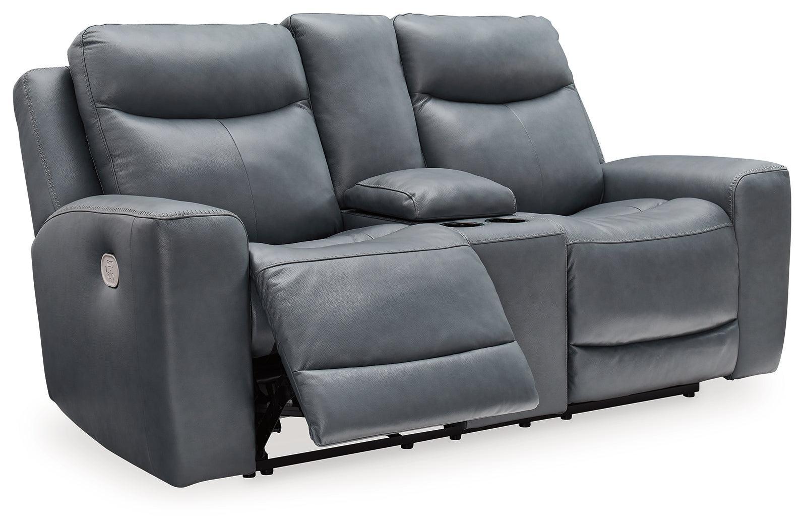 Mindanao Steel Leather Power Reclining Loveseat With Console