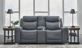 Mindanao Steel Leather Power Reclining Loveseat With Console