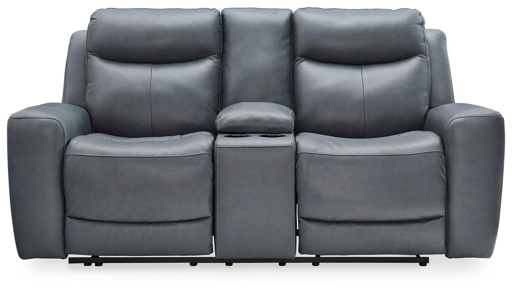 Mindanao Steel Leather Power Reclining Loveseat With Console