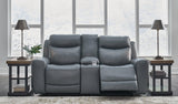 Mindanao Steel Leather Power Reclining Loveseat With Console