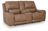 DeepWakes Caramel Leather Power Reclining Loveseat with Console
