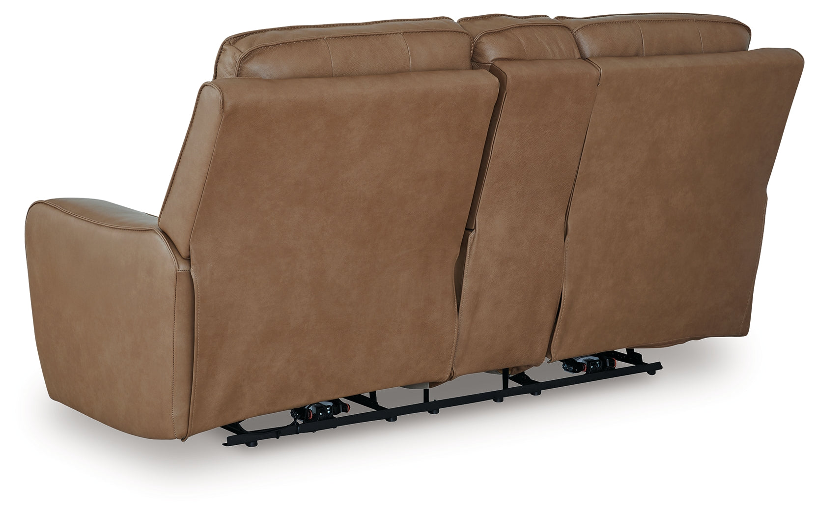 DeepWakes Caramel Leather Power Reclining Loveseat with Console
