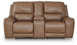 DeepWakes Caramel Leather Power Reclining Loveseat with Console