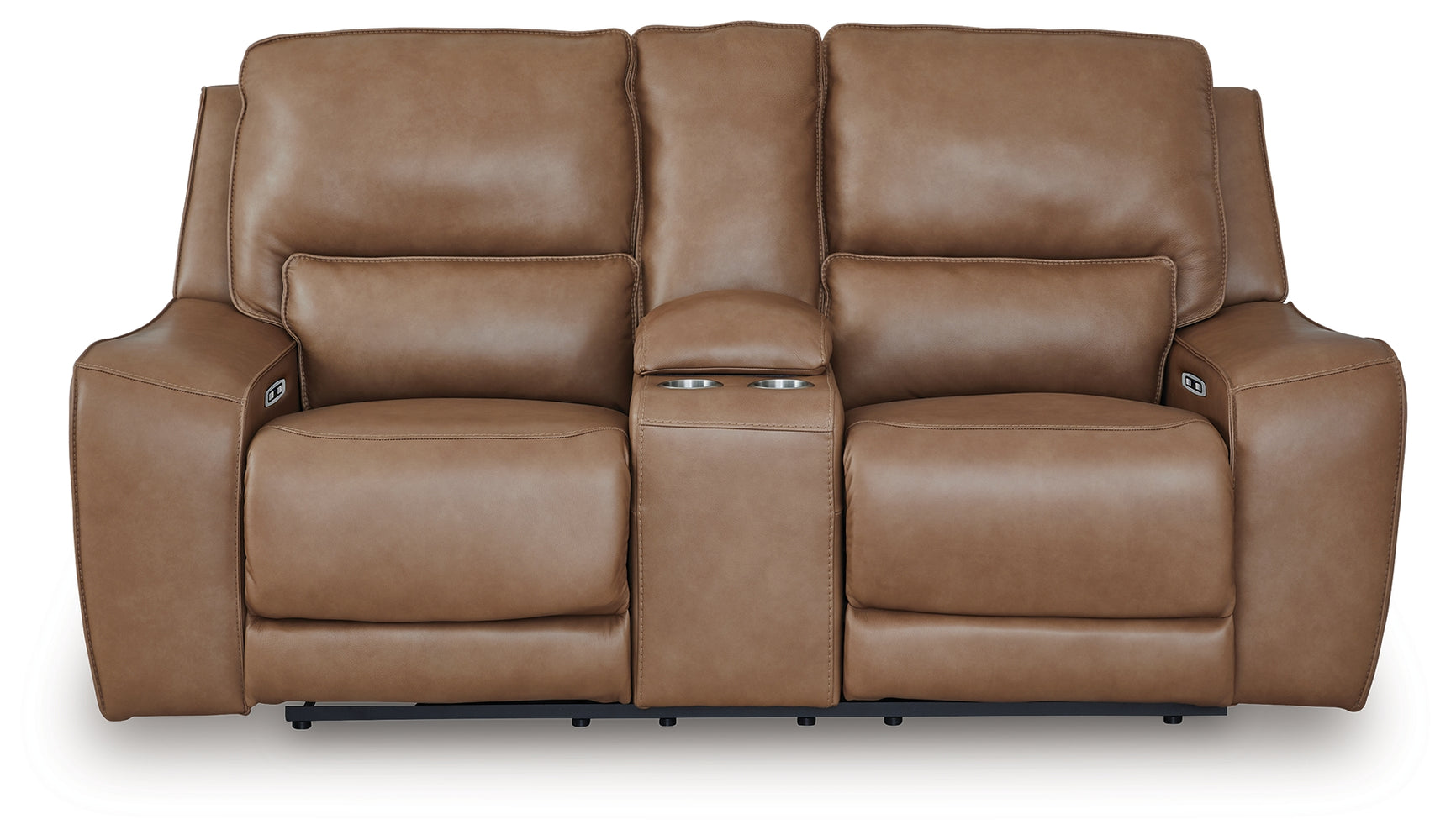 DeepWakes Caramel Leather Power Reclining Loveseat with Console