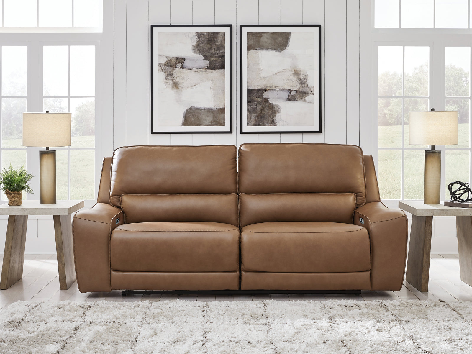 DeepWakes Caramel Leather Power Reclining Sofa