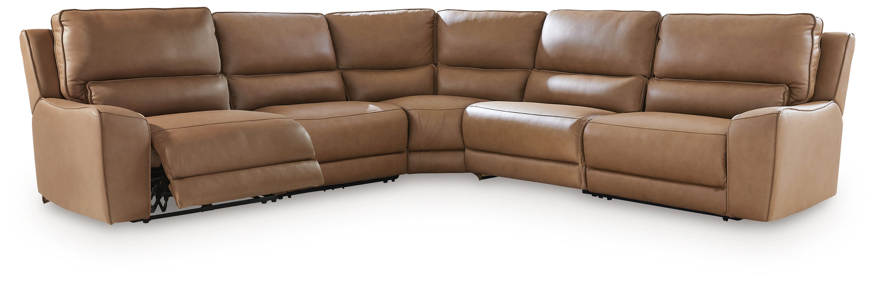 DeepWakes Caramel Leather 5-Piece Power Reclining Sectional
