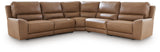 DeepWakes Caramel Leather 5-Piece Power Reclining Sectional
