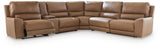 DeepWakes Caramel Leather 6-Piece Reclining Sectional with Storage Console