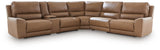 DeepWakes Caramel Leather 6-Piece Reclining Sectional with Storage Console