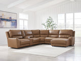 DeepWakes Caramel Leather 6-Piece Power Reclining Sectional with Chaise