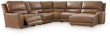 DeepWakes Caramel Leather 6-Piece Power Reclining Sectional with Chaise