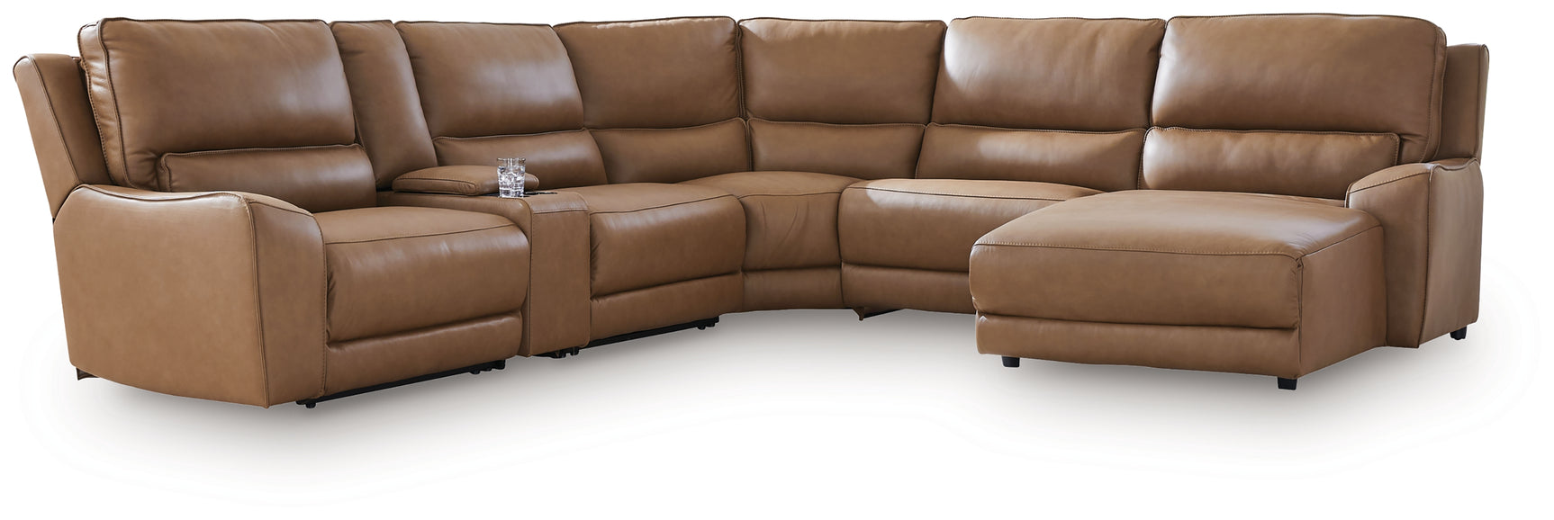 DeepWakes Caramel Leather 6-Piece Power Reclining Sectional with Chaise