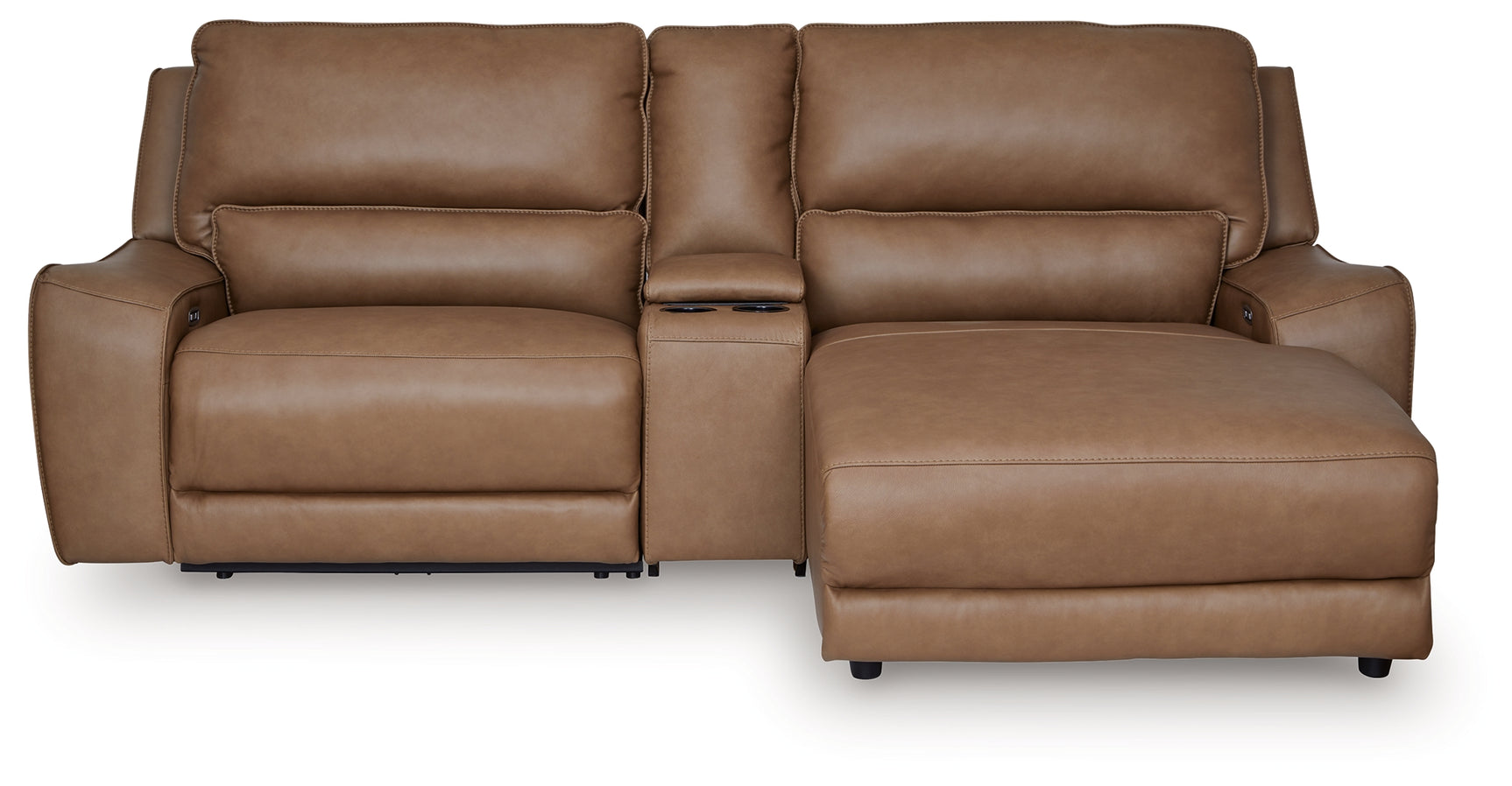 DeepWakes Caramel Leather 3-Piece Power Reclining Sectional with Chaise