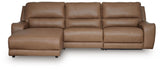 DeepWakes Caramel Leather 3-Piece Reclining Sofa Chaise