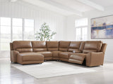 DeepWakes Caramel Leather 6-Piece Power Reclining Sectional with Chaise